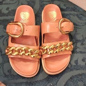 Gold Tan Sandals with Chain Detail 9.5 Vince Camuto
